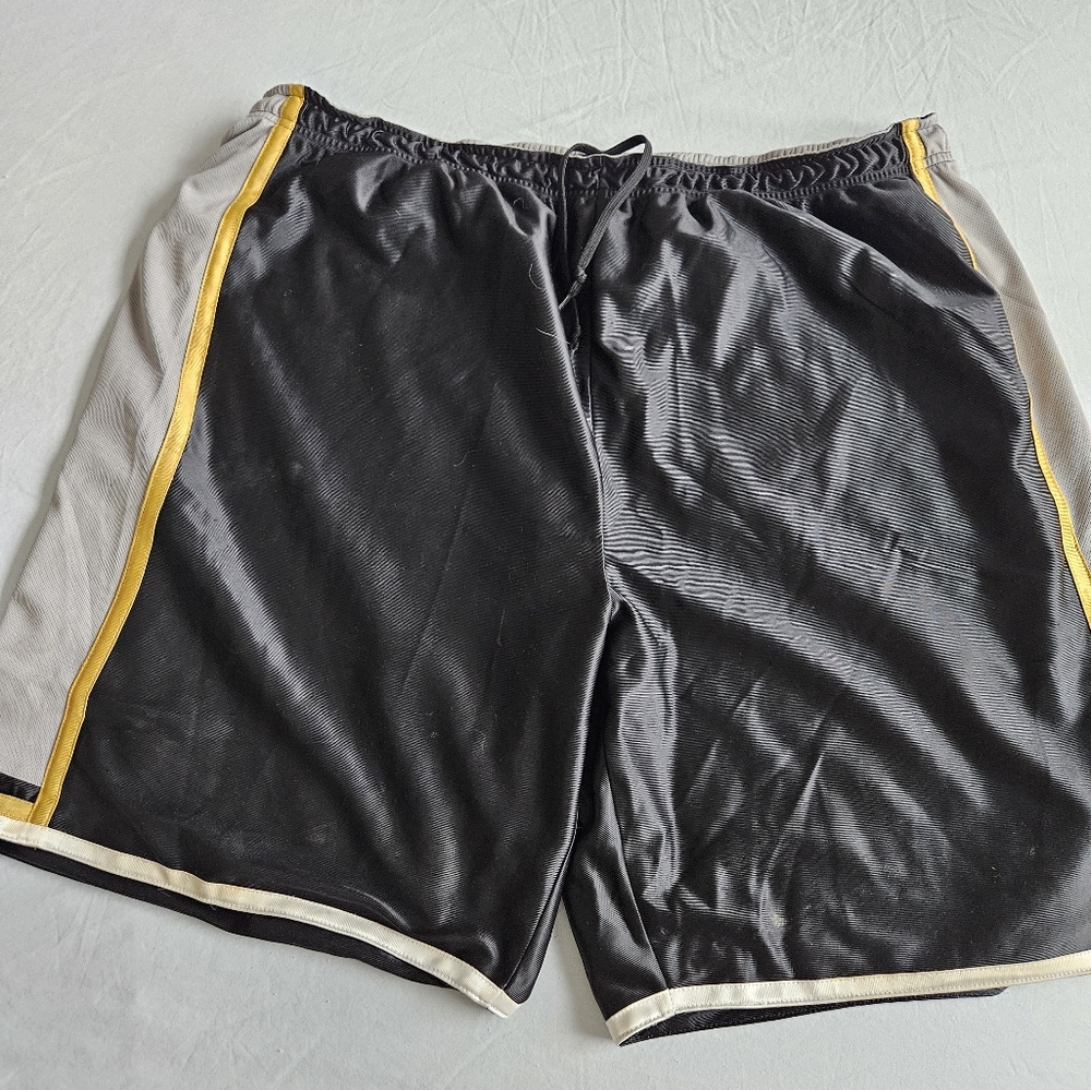 Black and White Athletic Shorts with Yellow Trim